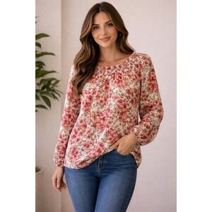 Cure- Floral Print Red Blouse Size XL